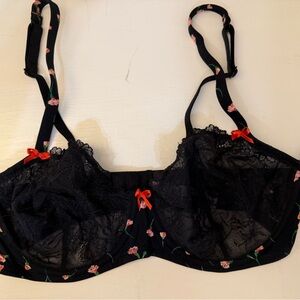*NWT* Adore Me Black Lace Bra with Red Accents